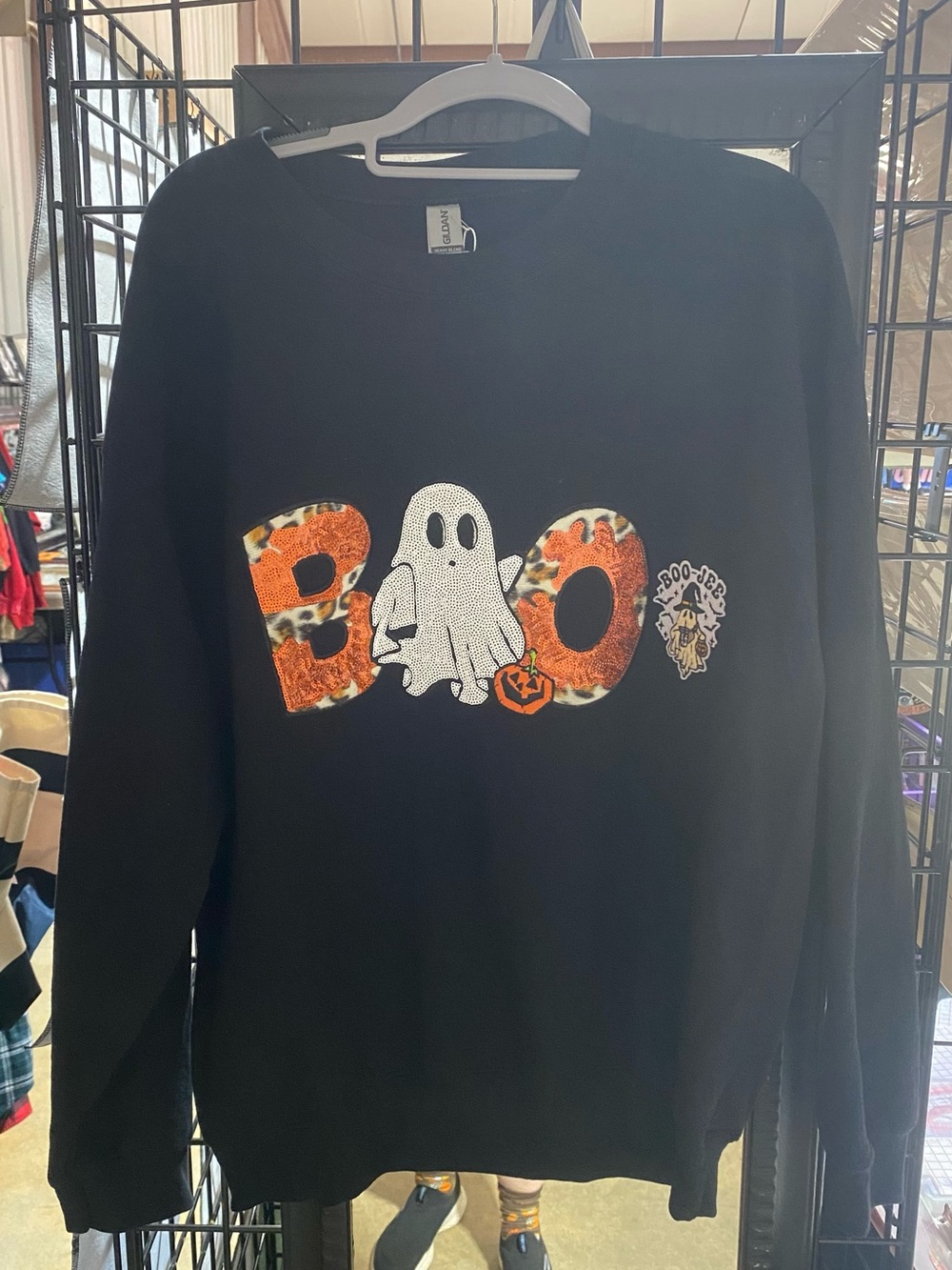 Adult Large Halloween 'BOO' Graphic Sweatshirt - Black